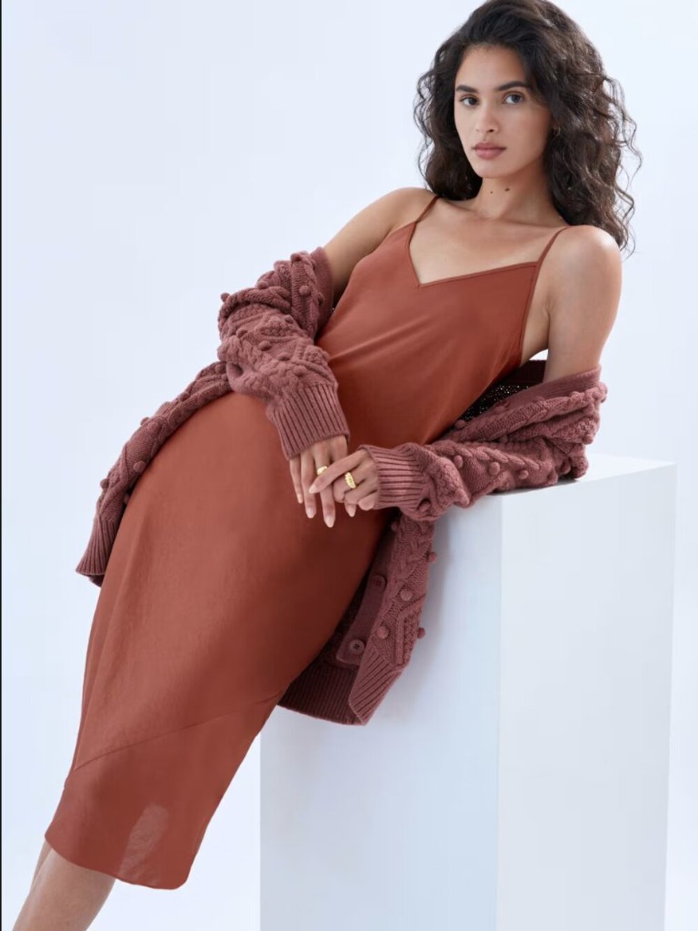 NEW Aritzia Wilfred Only Slip Satin Midi Dress XS Ashy Rose Pink